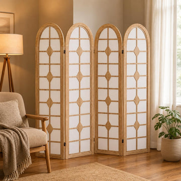4 Panel Room Divider, Folding Shoji Screen, Natural
