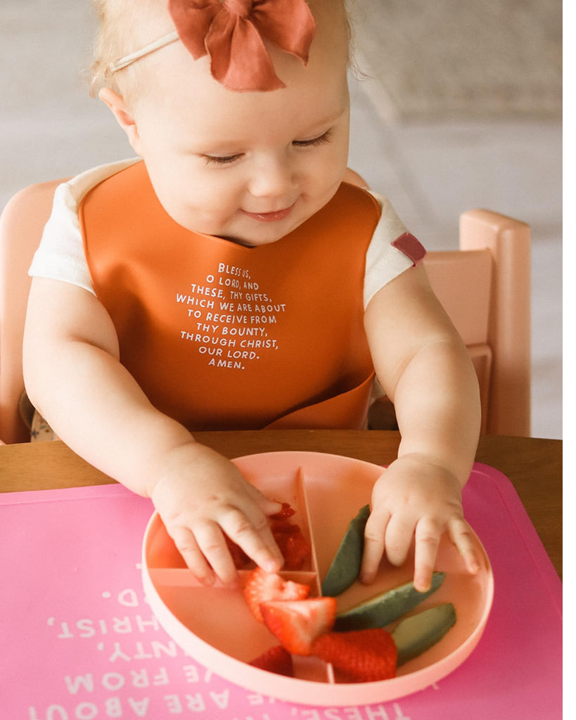 Silicone Waterproof Bibs for Babies & Toddlers, Meal Blessing Prayer Bib (Sage)