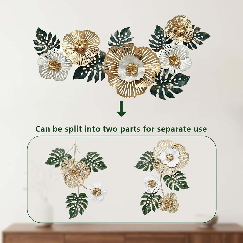 54" Large Metal Wall Art, 3D Floral Wall Decoration for Livingroom