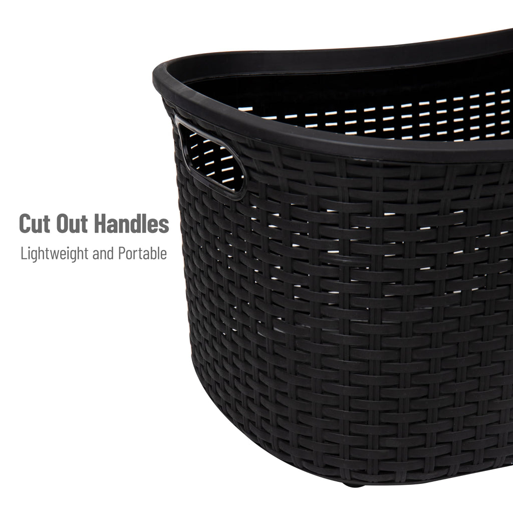 40L Laundry Basket, Clothes Hamper, Premium Wicker Design, Plastic, Black