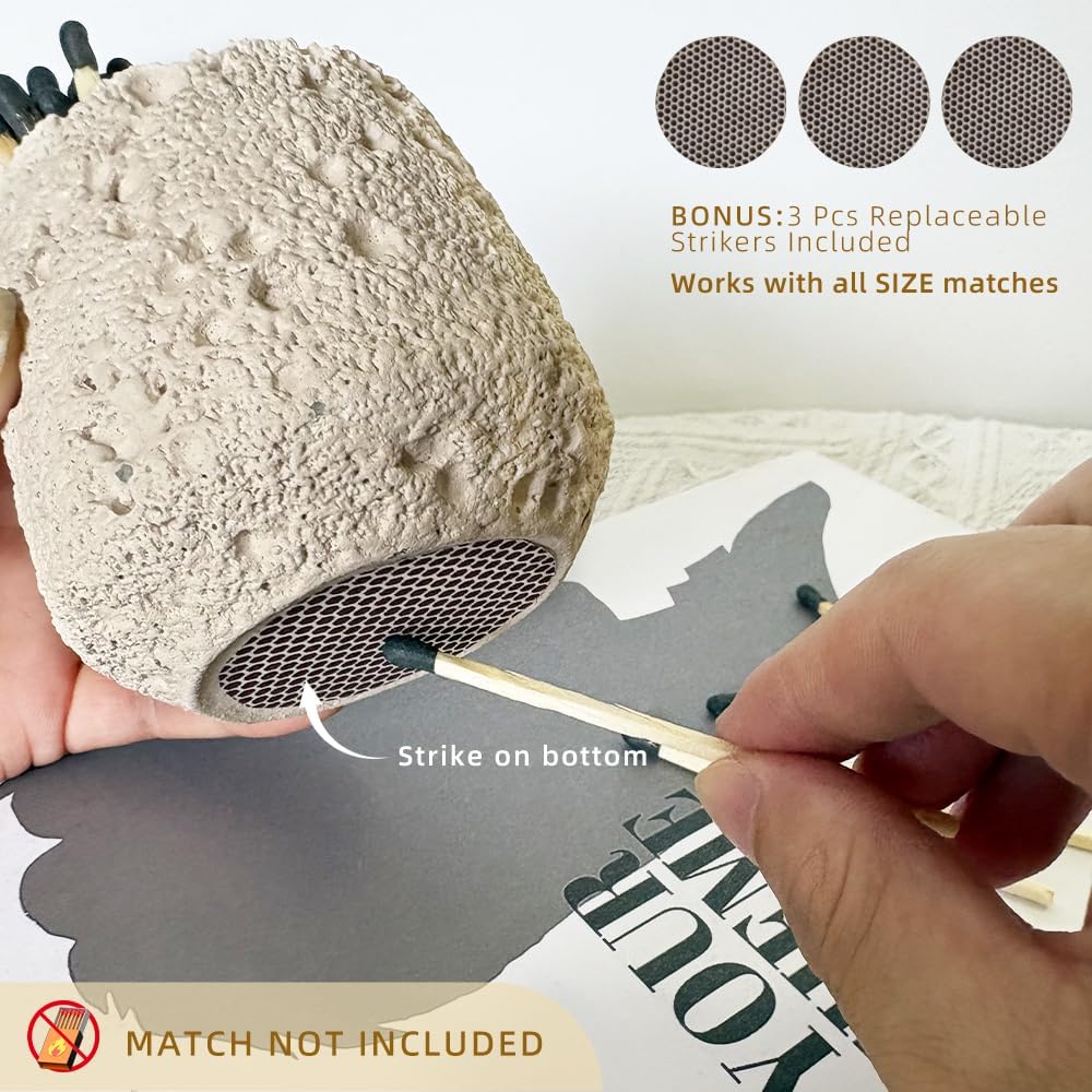 Concrete Match Holder with Strike, Matches in a jar Candle and Candle Match Jar for Fireplace BBQ Grill Matches