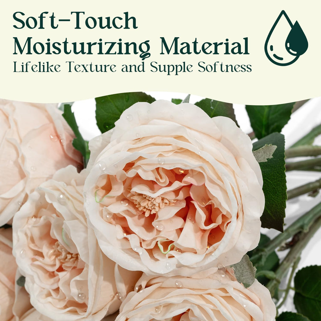 4 Pcs Real Touch Peonies Artificial, 3.5'' Big Bloom Austin Rose Peony Latex Fake Flower with Stems for Wedding