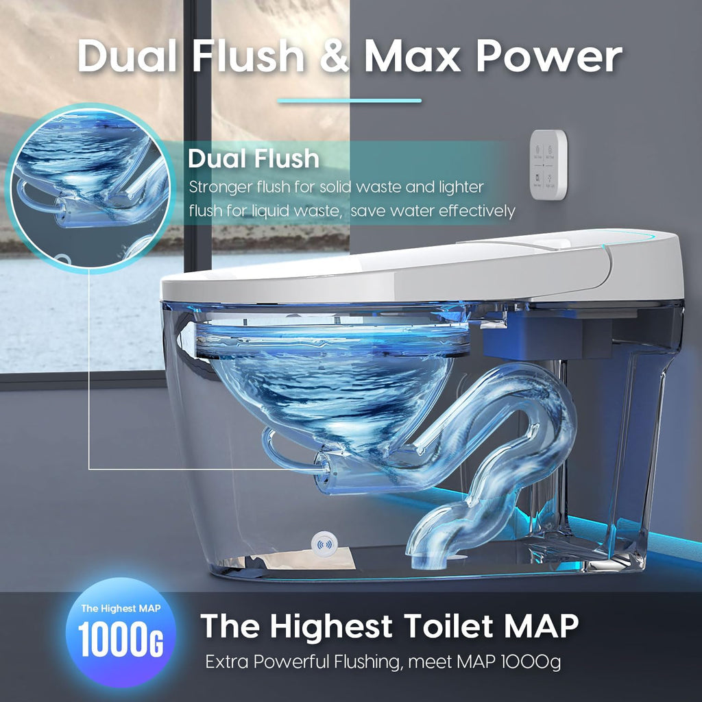 Glendan Smart Toilet Auto Flush: Elongated Heated Seat Tankless Toilet