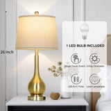 26" Gold Table Lamp Single, Touch Control Bedside Lamp, 3-Way Dimmable End Table Lamp with USB Charging Port (1 Pack)