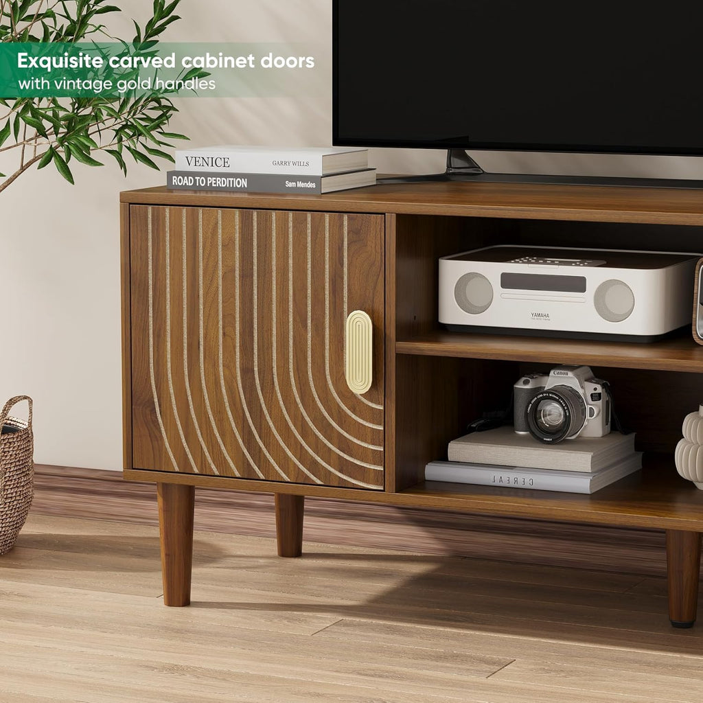 47" TV Stand for TVs up to 55 Inch, Entertainment Center with Storage and Adjustable Shelves, Modern Media Console