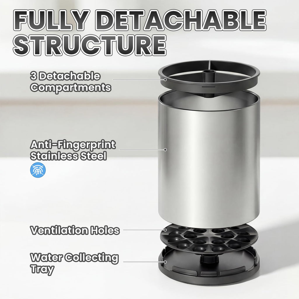 Kitchen Utensil Holder Stainless Steel Rotating Utensil Crock