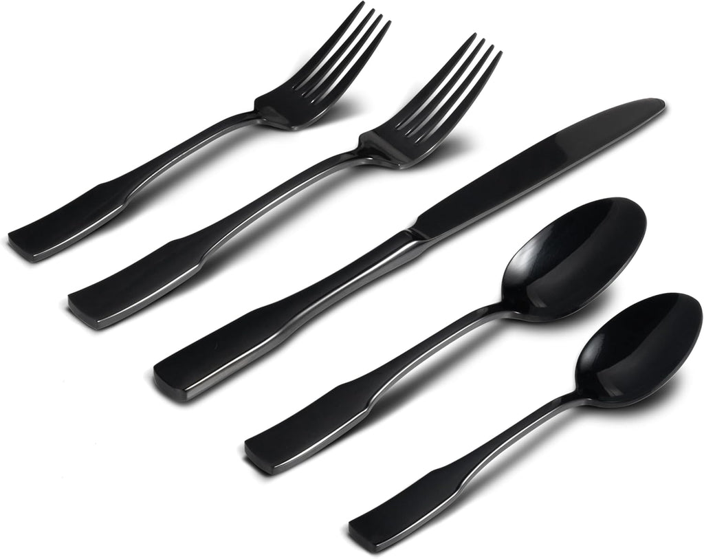 Black Mirror 40-Piece Silverware Set,Service for 8,Stainless Steel Flatware Set,Mirror Cutlery Set,Dishwasher Safe
