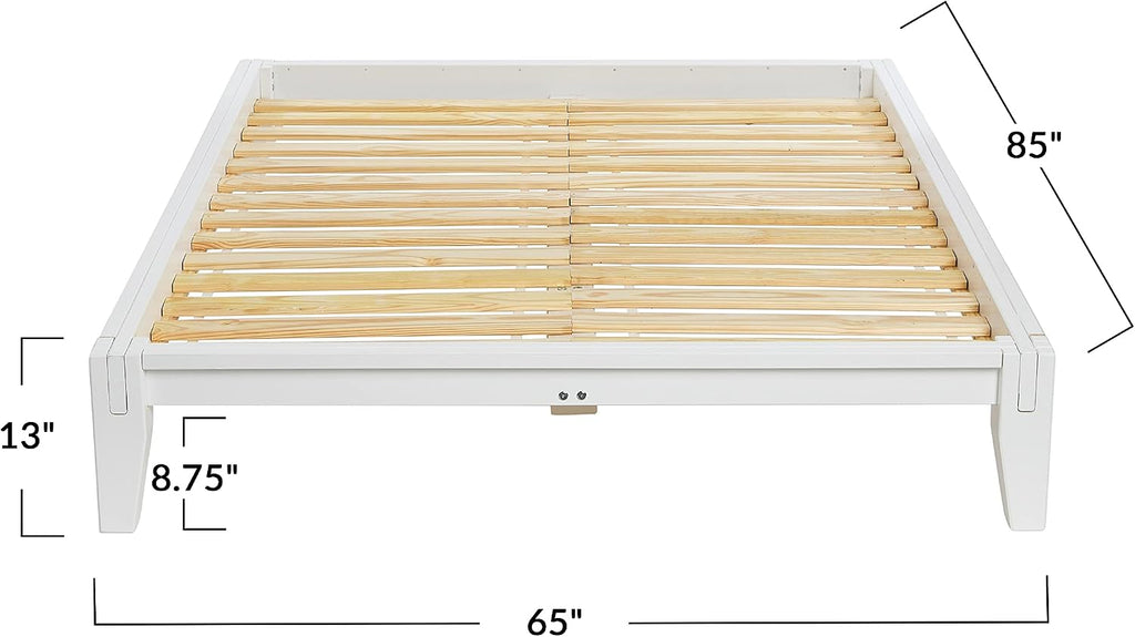 Yume Modern Solid Wood Platform Bed with Japanese Joinery, White, Queen