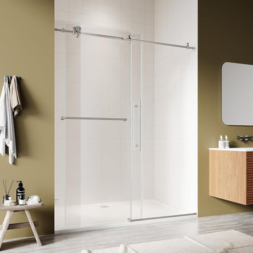 Frameless Shower Door, 60-64" W x 72" H Sliding Shower Door - 5/16"(8mm) SGCC Tempered Glass - Silent Soft-Close