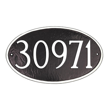 Cast Metal Address Plaque, USA Made Custom House Number Sign, Classic Oval, 10 x 6 inches, Black with White