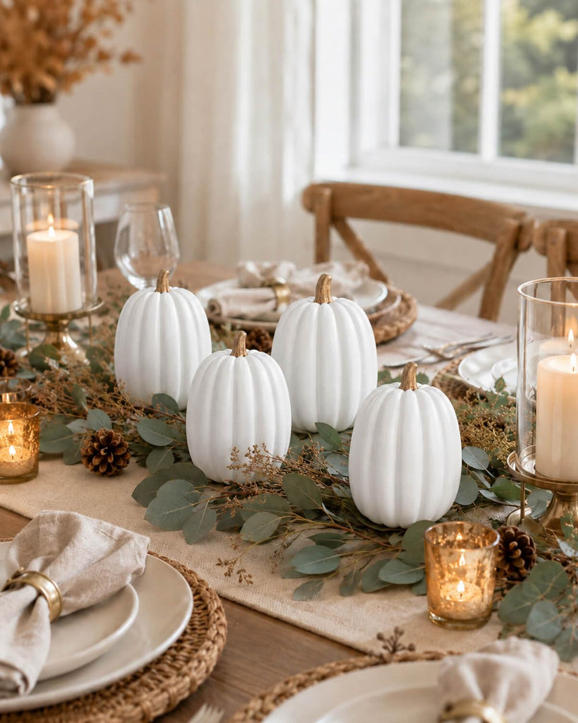 8 Inch White Artificial Pumpkins, 4 Pack Foam Pumpkins for Fall Decor