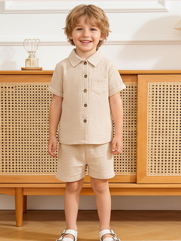 Baby Boys Summer Clothes Toddler Boys Button-down Shirt Tops + Shorts Outfit 2PCS