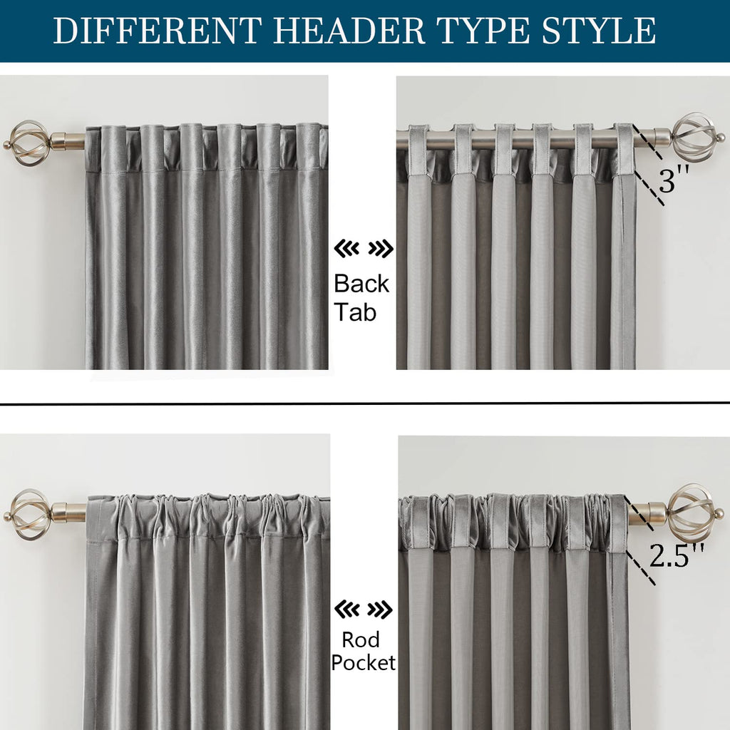 Silver Grey Curtains 108 inch, 2 Panels Drapes Blackout Rod Pocket Back Tab Window Treatment Room Darkening Thick