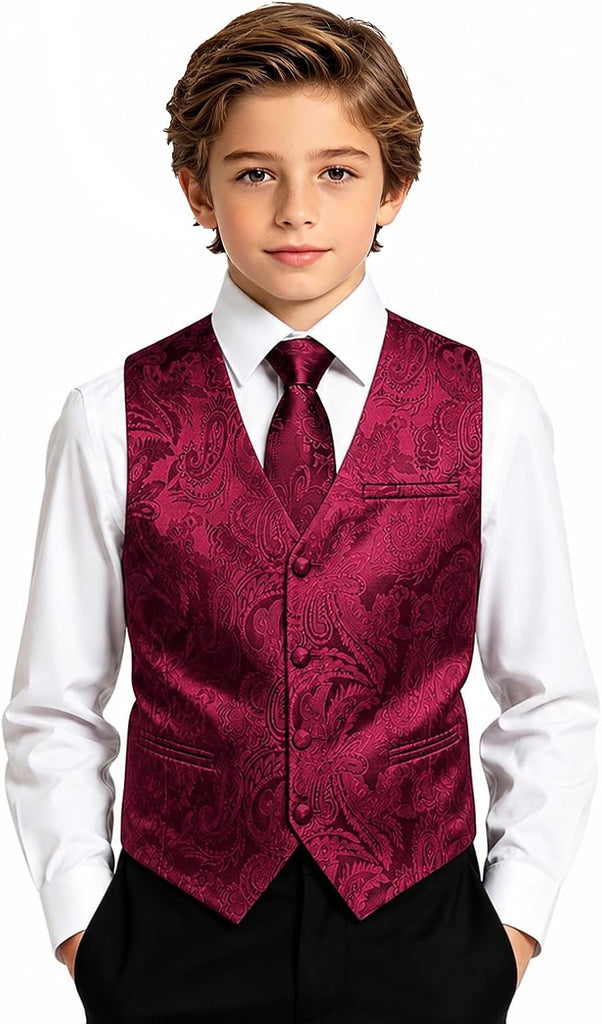 Boys Vest Tie Bowtie Silk Paisley Formal Suit Vest