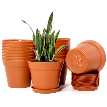 16 Pack 6 inch Plastic Planters, Plastic Indoor Planter Flower Pots, Heavy Duty and Stylish 6 Inch Plant Pots for