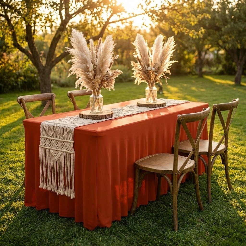 2 Pack Rust Spandex Table Skirts 6ft Fall Tablecloths Ruffle