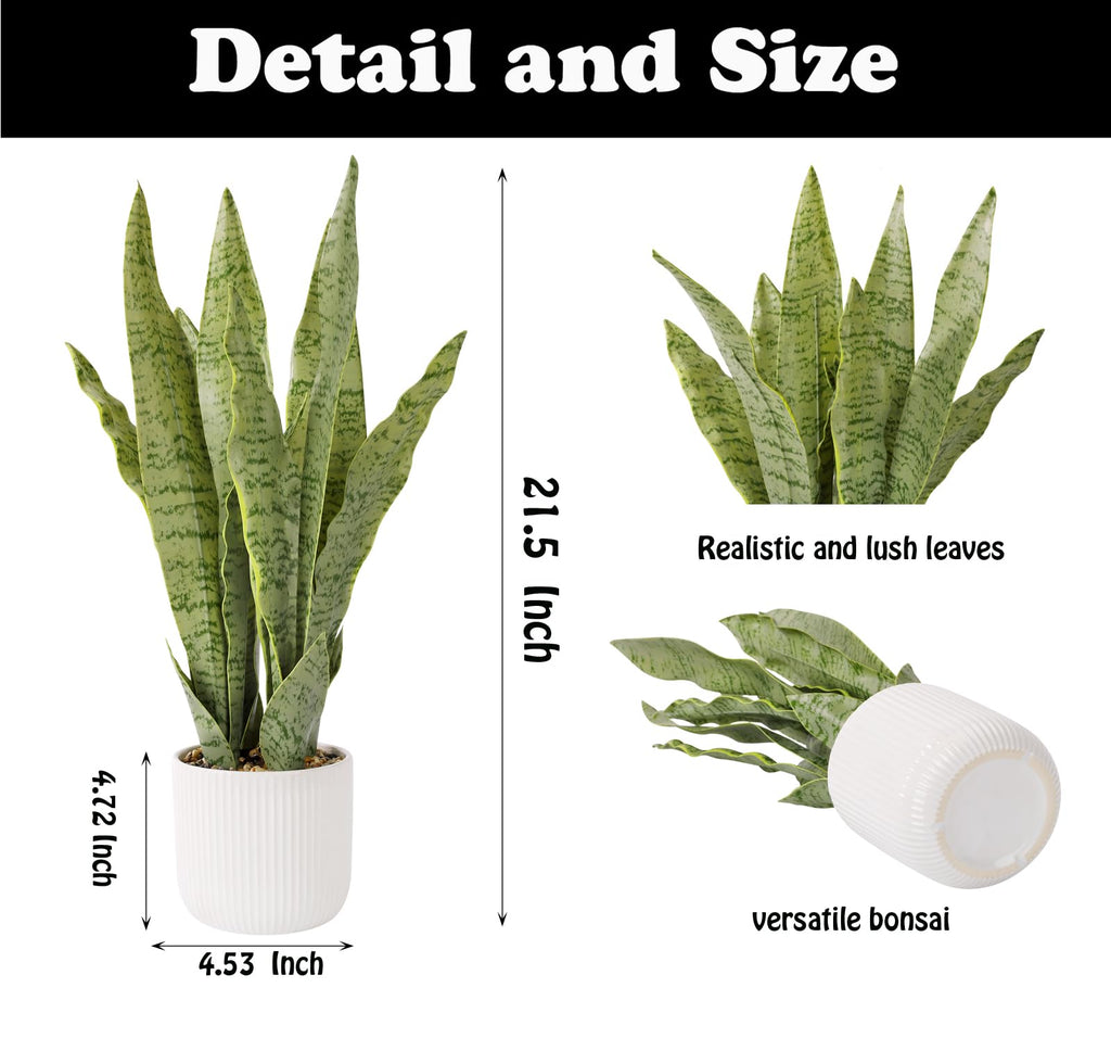 Artificial Realistic Snake Plant, White Pot, 21.5"