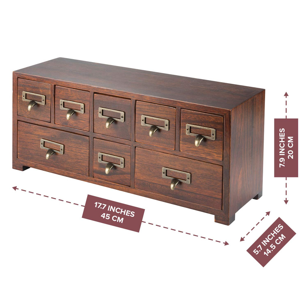 Under Display Monitor Traditional Medicine Cabinet - Desktop Wide & Small Cabinet w/ 8 Drawers - Tabletop Apothecary