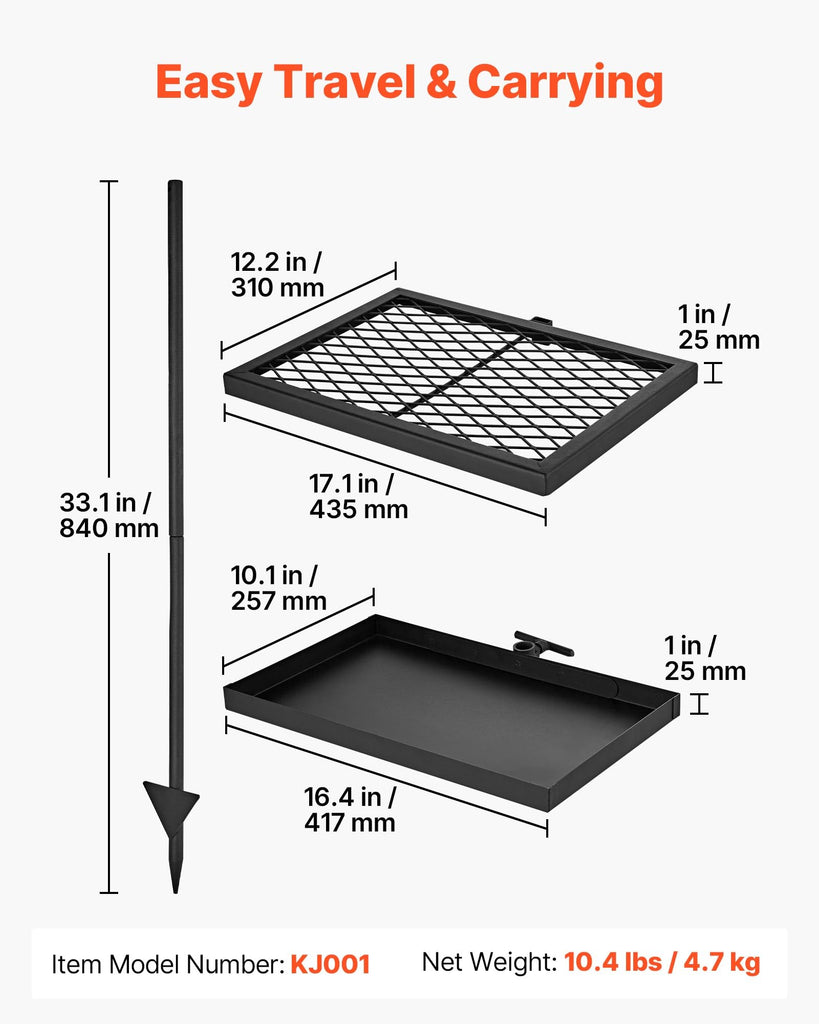 Heavy Duty Swivel Campfire Grill, Double Layer Portable Camping Grill Grate & Griddle, Sturdy Steel BBQ Mesh, 360°