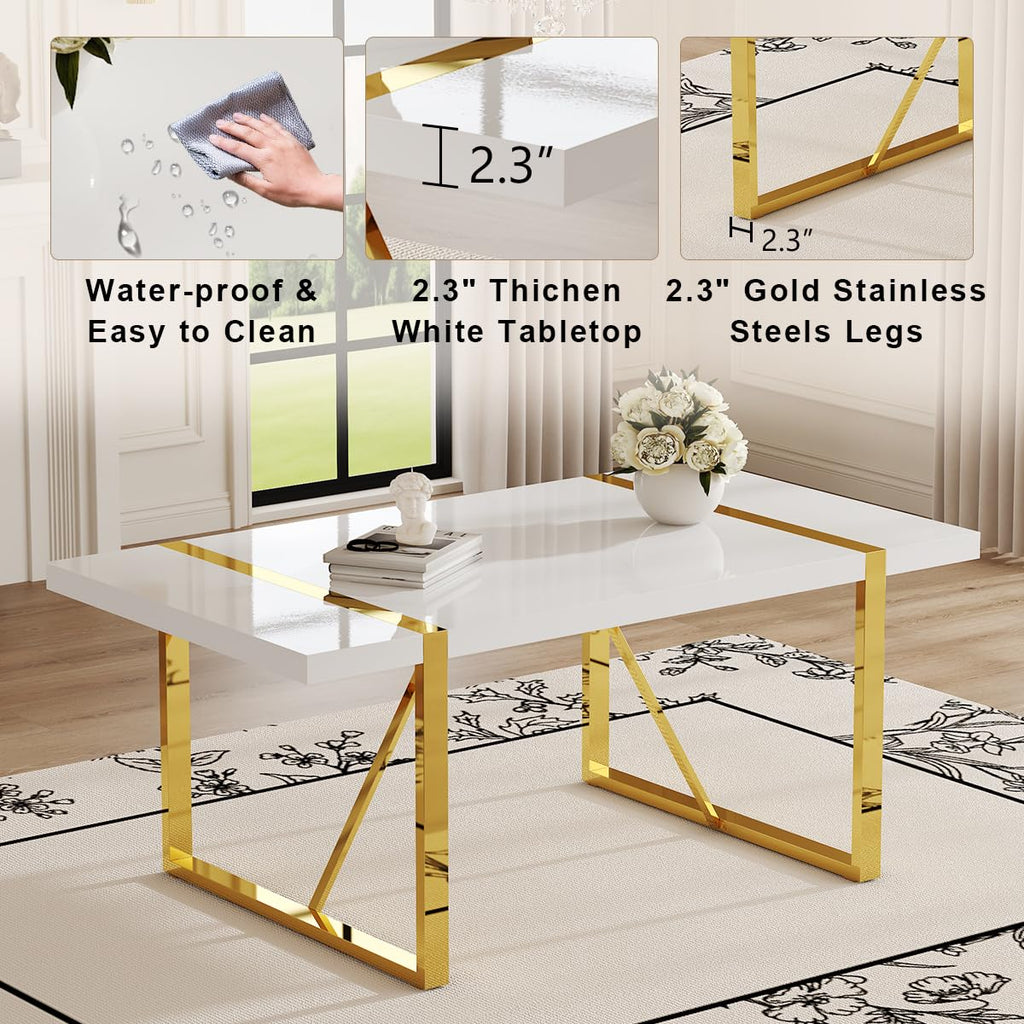 White Dining Table Set for 8, 71'' Kitchen Table and White Leather Dining Chairs Set of 8, 9 Piece Dining Room Table