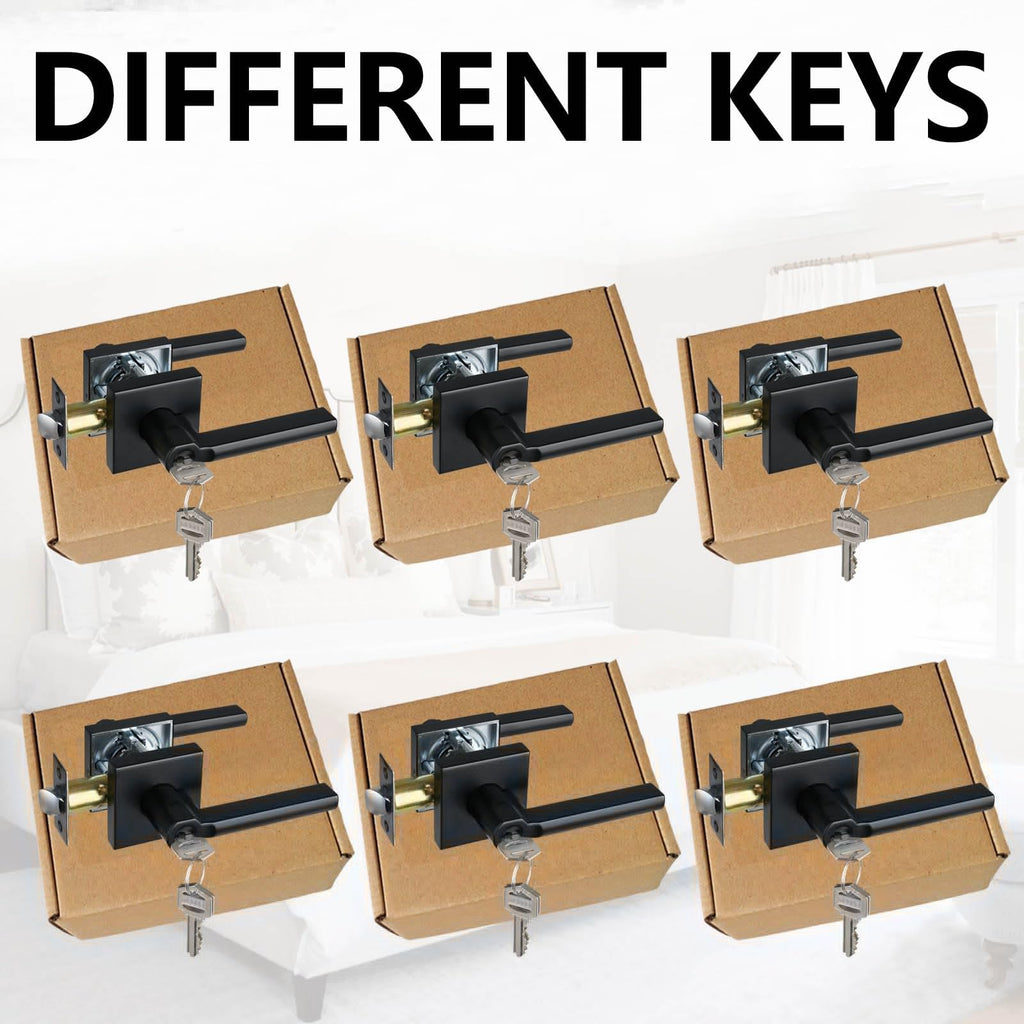 6 Packs Keyed Entry Door Lever with Lock, Heavy Duty, Different Keys