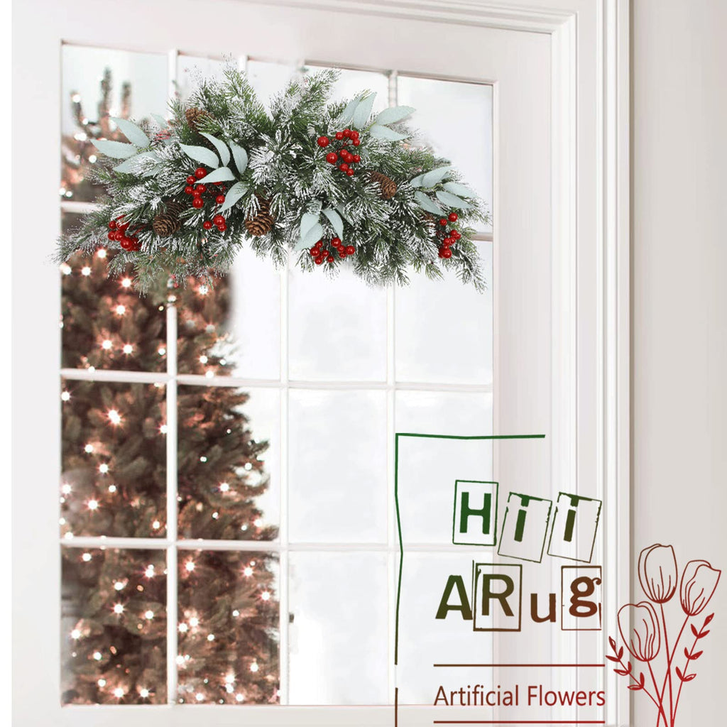 Christmas Swag 26 Inch Artificial Christmas Mailbox Swag Front Door Decorative Swag Faux Greenery Pine Swags with