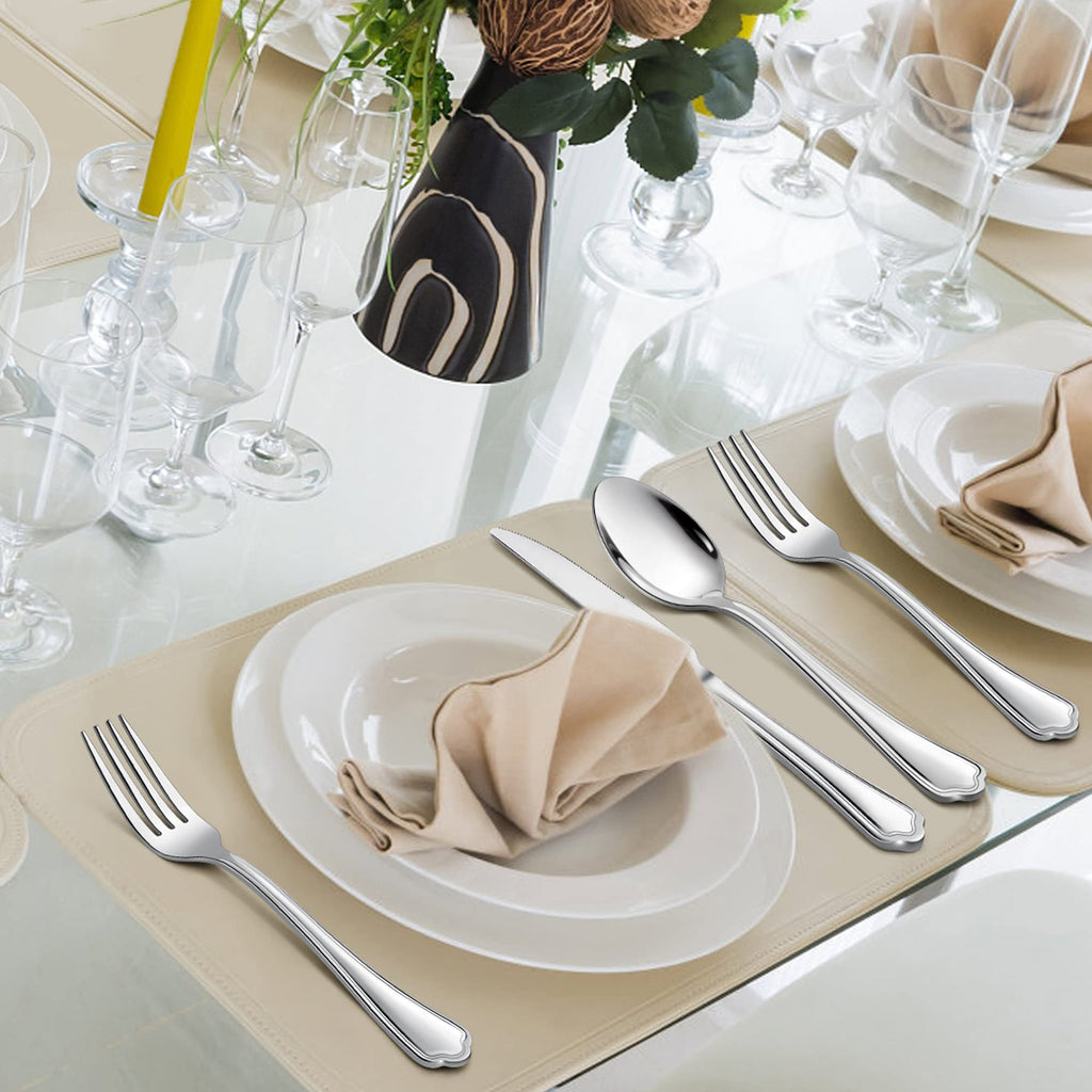 40-Piece Silverware Flatware Set for 8, Stainless Steel Cutlery Eating Utensils Set with Scalloped Edge, Include