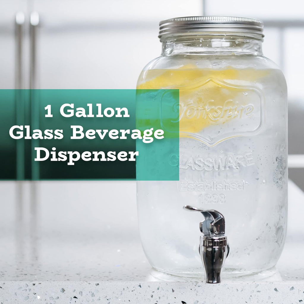 Glass Drink Dispenser for Parties - 1 Gallon Gallon Drink Dispenser - with Spigot, Clear For Parties, Weddings, Sun