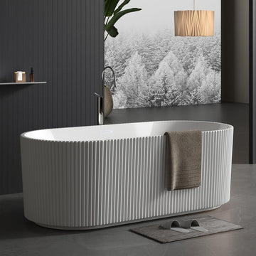 59 Inch Acrylic Freestanding Bathtub, Deep Soaking Tub with Non-Slip Base, cUPC Certified Free Standing Tub, Chrome