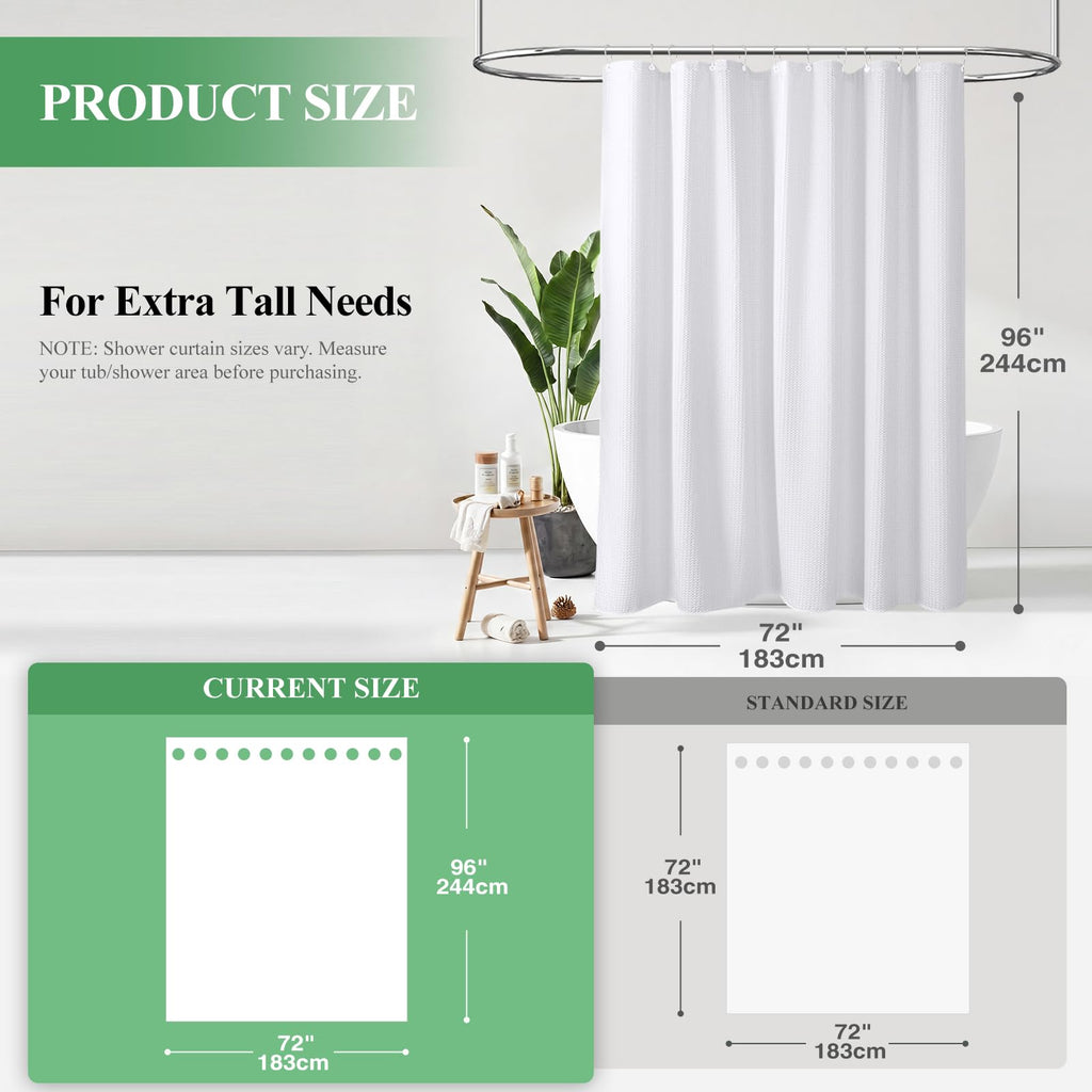Extra Long Waffle Shower Curtain 256 GSM Fabric 72x96 White