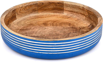Decorative Blue Wood Bowl - Rustic Centerpiece for Potpourri & Orbs, Stylish Home, Office, Spa & Meditation Room
