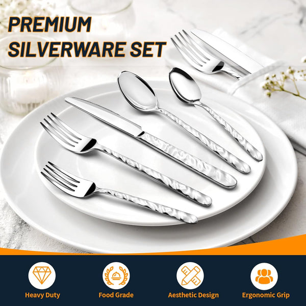 Silverware Set, 40-Piece Premium Stainless Steel Flatware Set for 8 ...