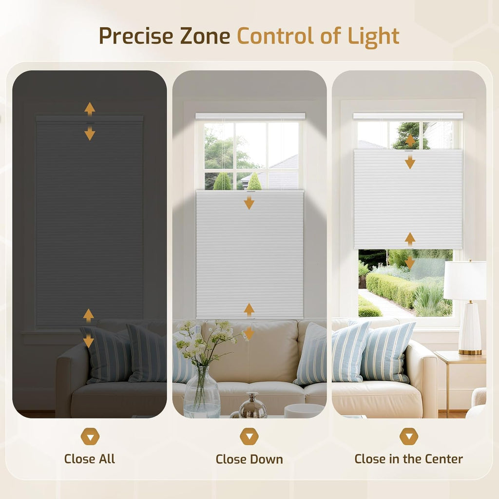 No Drill Top Down Bottom Up Cellular Shades Blackout, | 1.5" Large Cell Honeycomb Design with Thermal Insulation