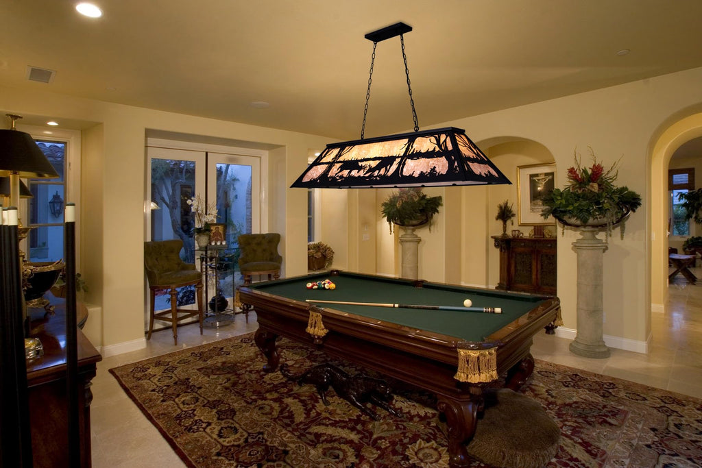 Tiffany Pool Table Light 59 inch, 5 Lights Rustic Deer Chandelier Island, Cabin, Billiards Table Lamp, Farmhouse