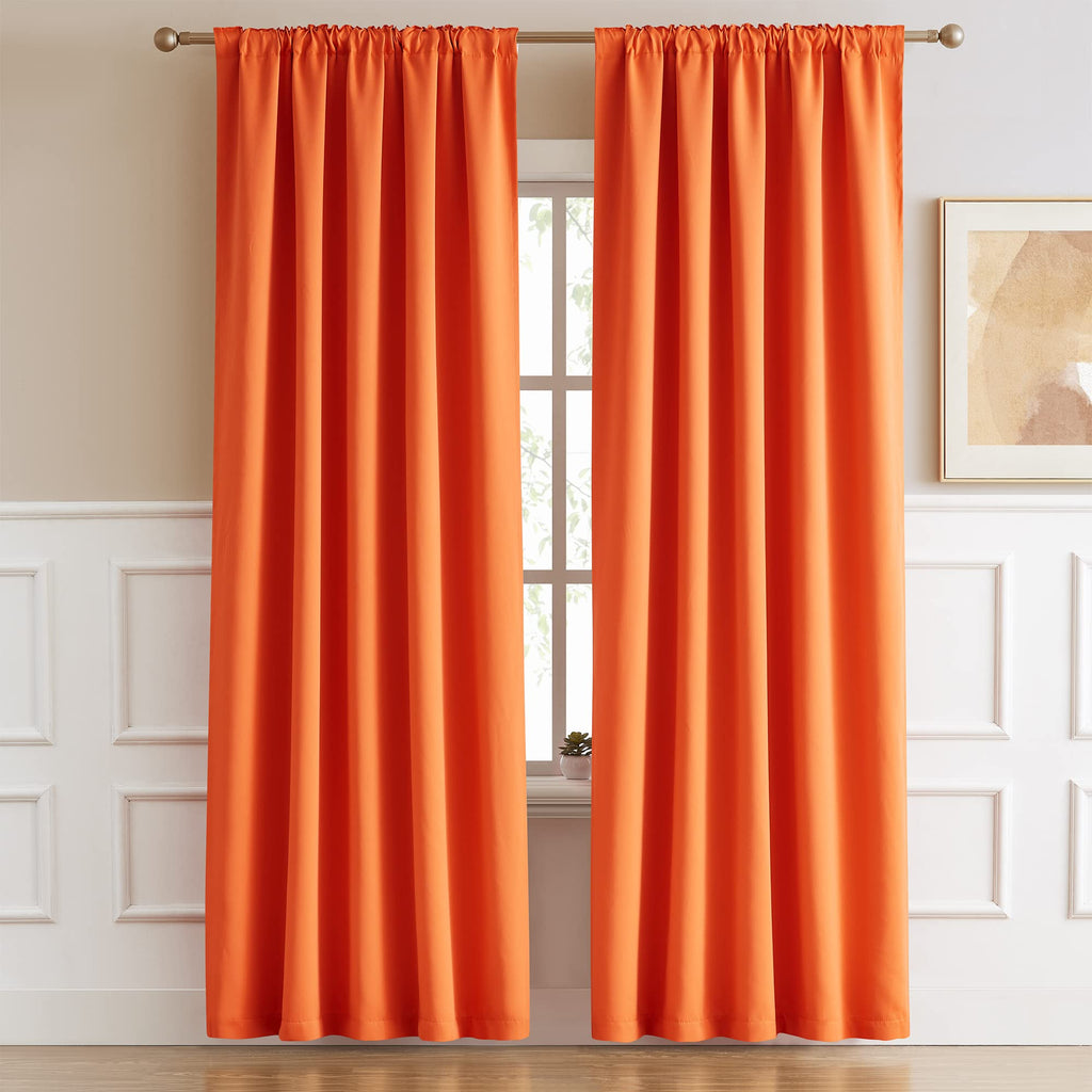 Orange Blackout Curtains 72 Inches Long 2 Panels Back Tab Rod Pocket Fall Color Decor Halloween Room Darkening
