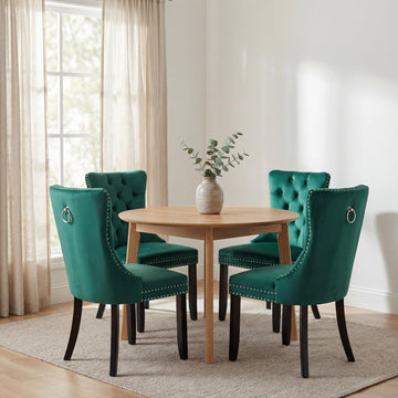 Green Velvet Dining Chairs Set of 4 with Solid Wood Frame, Fabric Upholstered Kitchen & Dining Room Chair, Tufted Mid