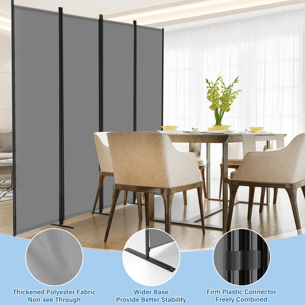 4 Panel Room Divider, 88" W x 6FT Fabric Folding Privacy Screen, Grey