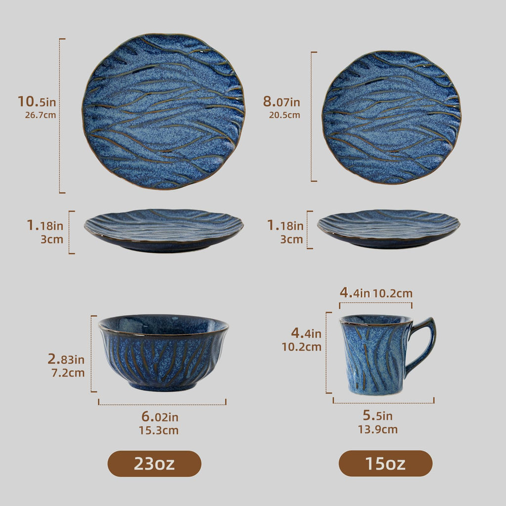 Ceramic Dinnerware Sets for 4, 16 pcs Plates and Bowls Sets, Reactive Glaze Ceramic Dish Set, Scratch Resistant