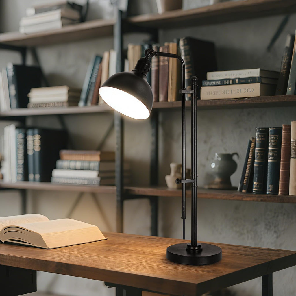 Industrial Adjustable Desk Lamp, Farmhouse Table lamp 29''-38'', Rustic Metal Task Desk Lamp in Aged Bronze Finish