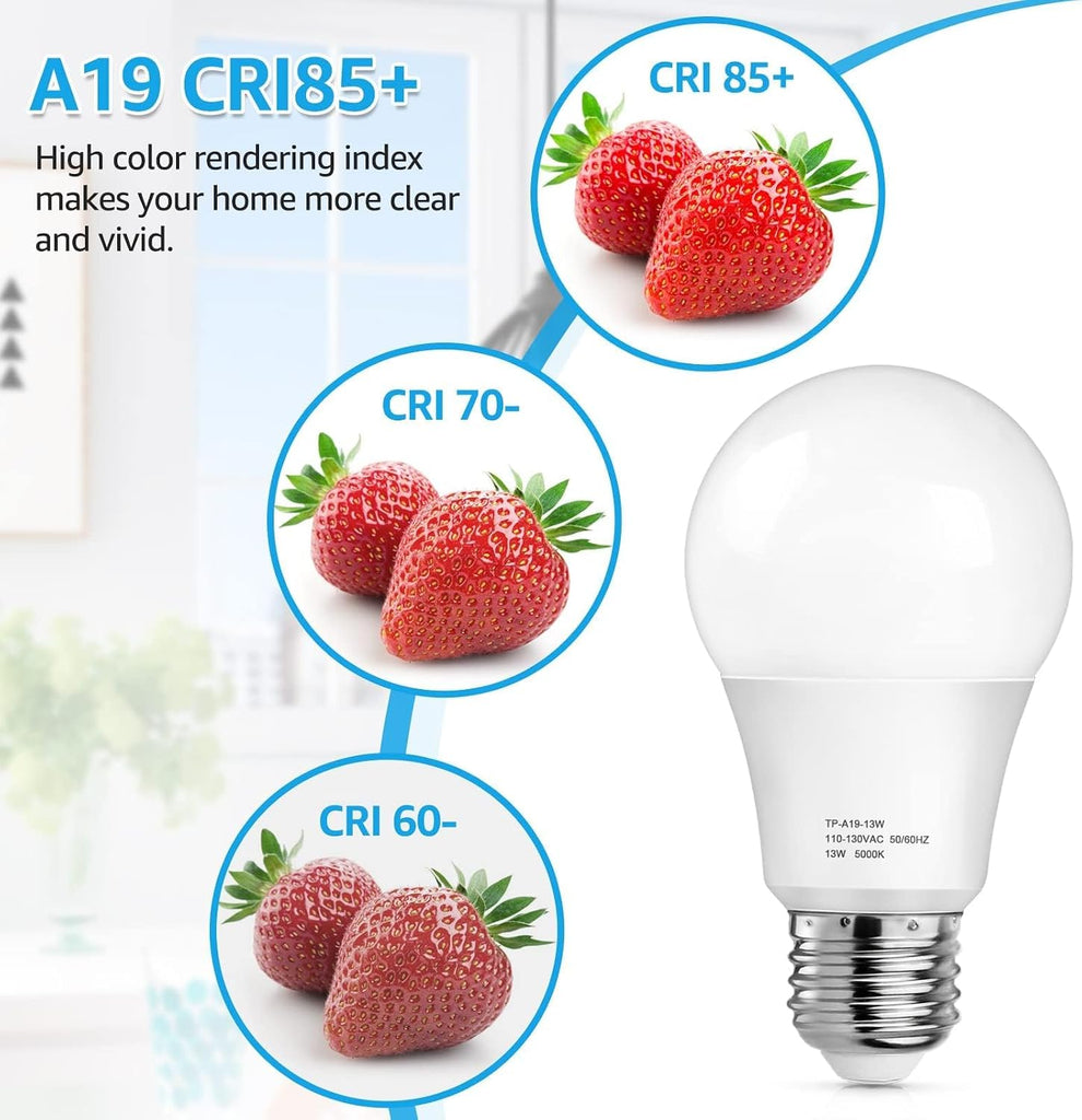 A19 LED Light Bulb 100W Equivalent 5000K Daylight White, 12-Pack