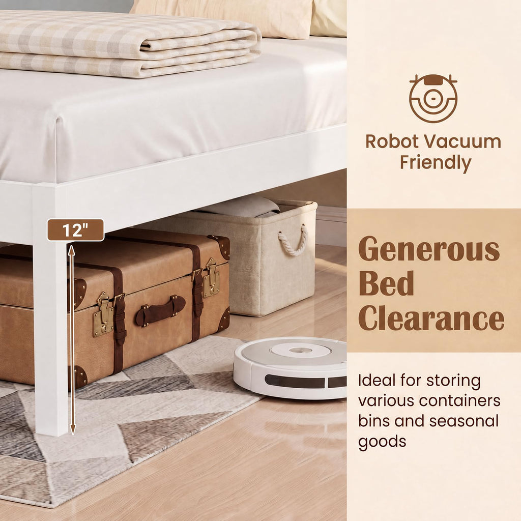 Bed Frame, Farmhouse Wooden Platform Bed with Headboard