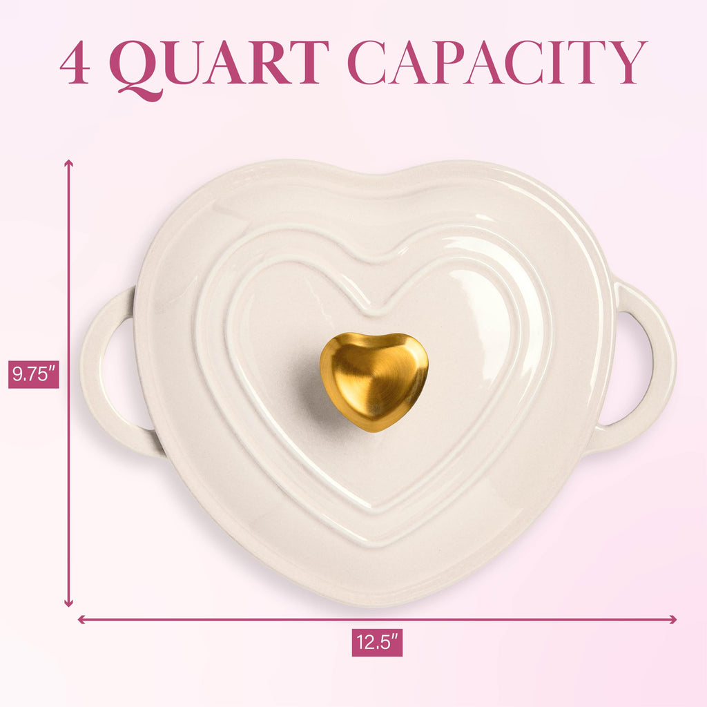 Enameled Cast Iron Dutch Oven Pot with Lid, Heart-Shaped Dutch Oven, Durable Cast Iron Pot with Dual Handles, Oven