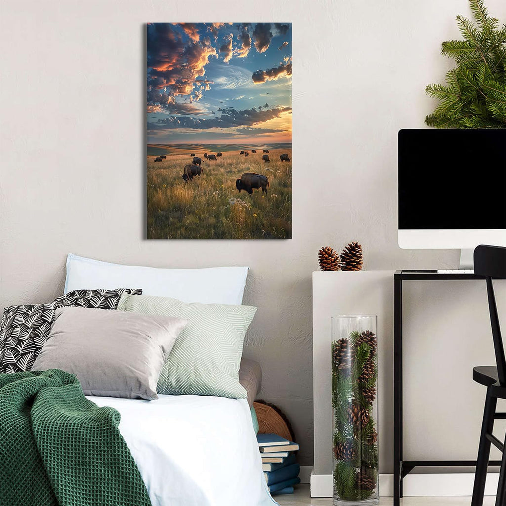 Large Landscape Wall Art Cow Pictures Wall Decor Tallgrass Prairie Scenic Canvas Prints Decor Sunset Nature Scenery