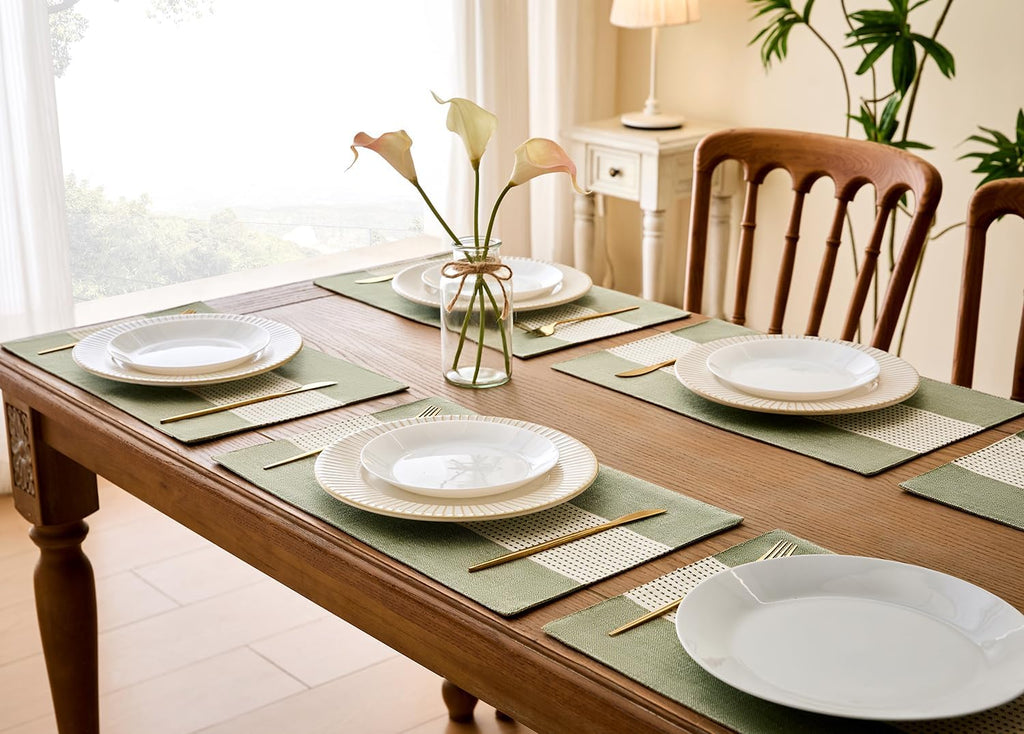 Linen Placemats, 12 x 18 Inch Placemats, Farmhouse Macrame Place Mats Table and Heat Resistant-Hemstitch - Set of 6
