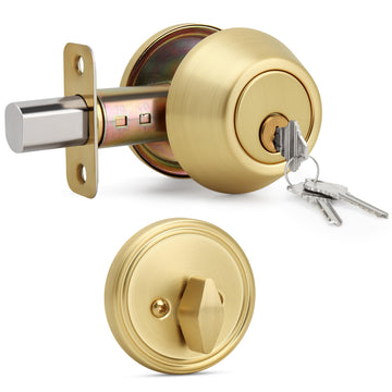 Single Cylinder Deadbolt, Keyed Front Door Lock, Satin Brass