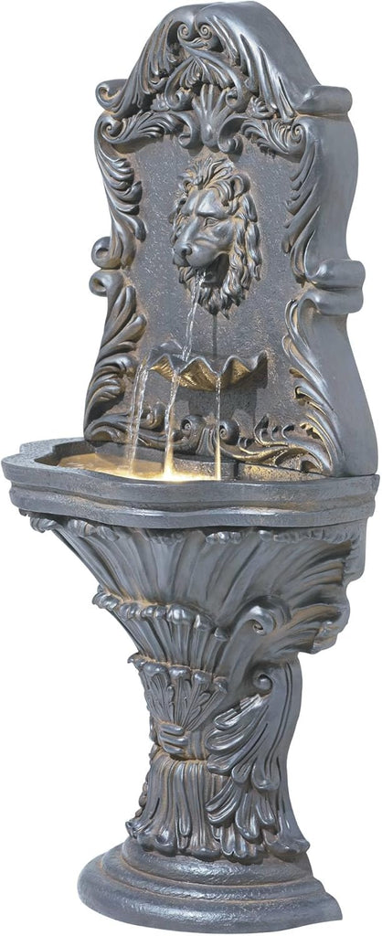 Royal Lion Acanthus 50" High Large Italian Indoor Outdoor Decor Faux Stone Floor Fountain with Light LED Statue