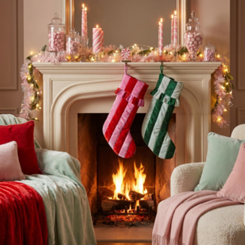 Velvet Christmas Stockings with Ruffle Cuff, 17 x 10'' - Set of 2