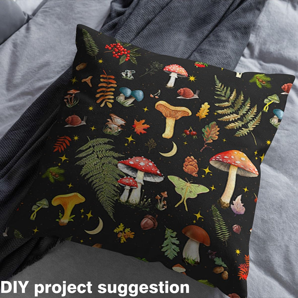 Mushroom Fabric by The Yard Cartoon Butterfly Moth Botanical Leaves DIY Craft Glitter Stars Dreamy Rustic Style