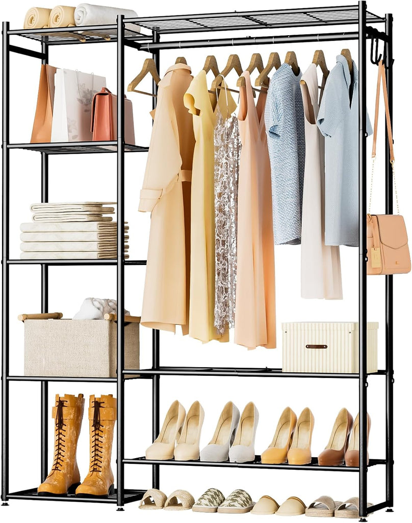 Closet Wardrobe, Closet Organizers and Storage System, Metal Clothes Rack | All in one, With 4 Tiers Shelves