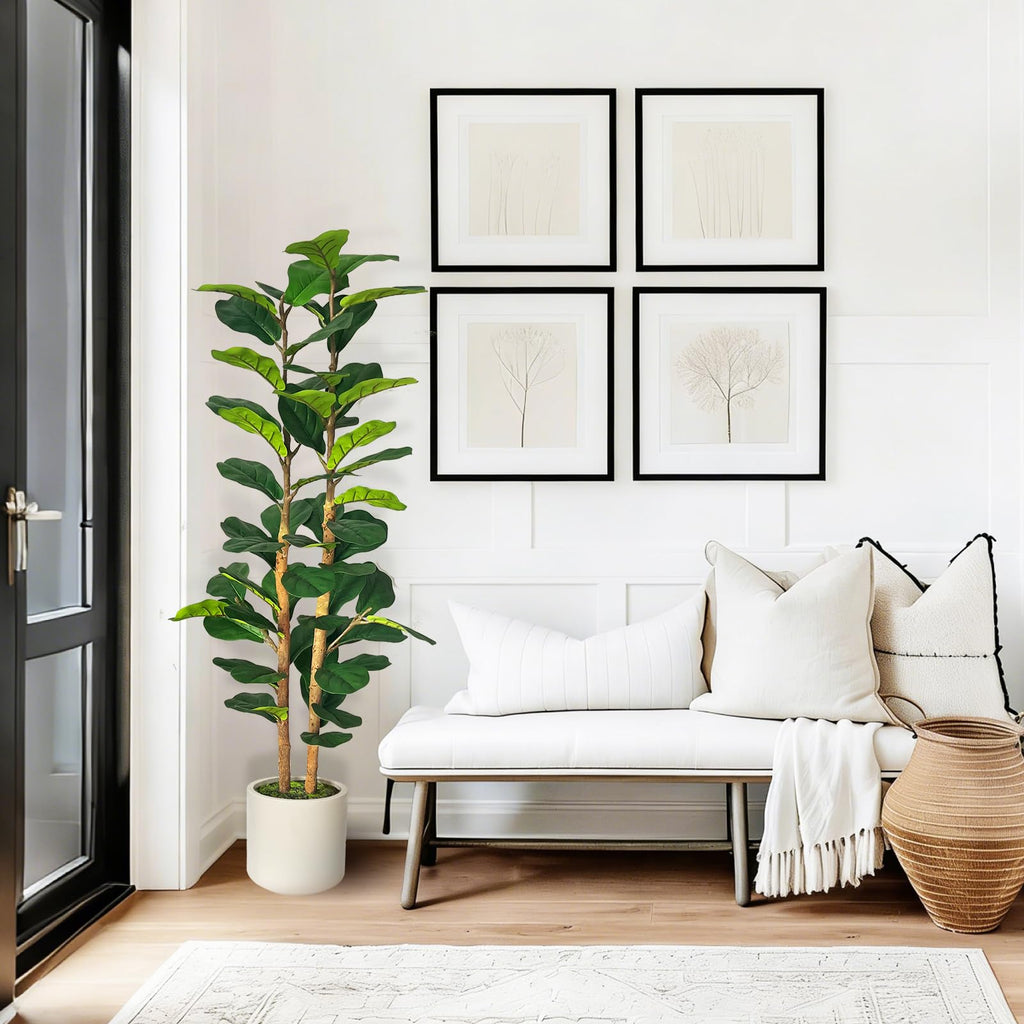 5ft Fiddle Leaf Fig Tree Artificial Plants in White Pot